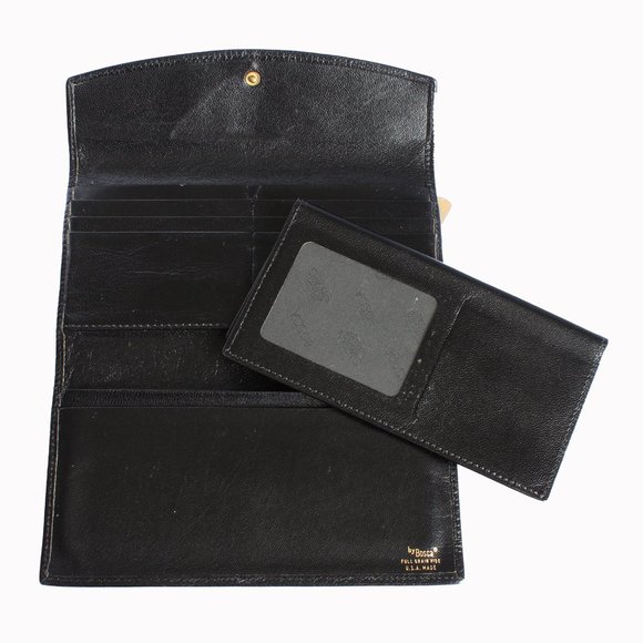 Bosca Wallet with Check Book Holder Black Leather Trifold Vintage - Picture 4 of 15